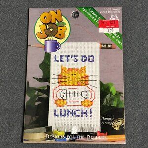 On the Job Learn to Cross Stitch Kit #2062 Let's Do Lunch! Cat/Fish 2.5" x 4.25"